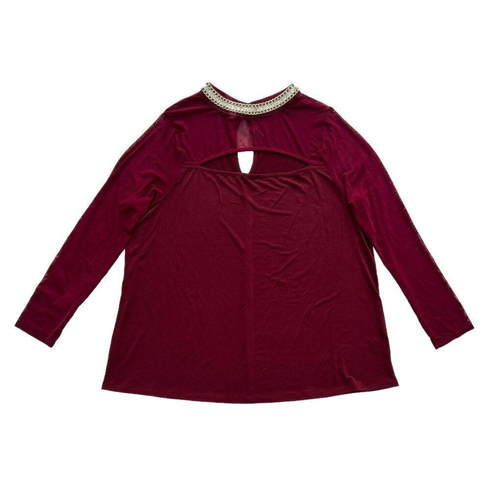 moa moa Women's Halter Neck Long Sleeve Dress Blouses Red Plus Size 3X